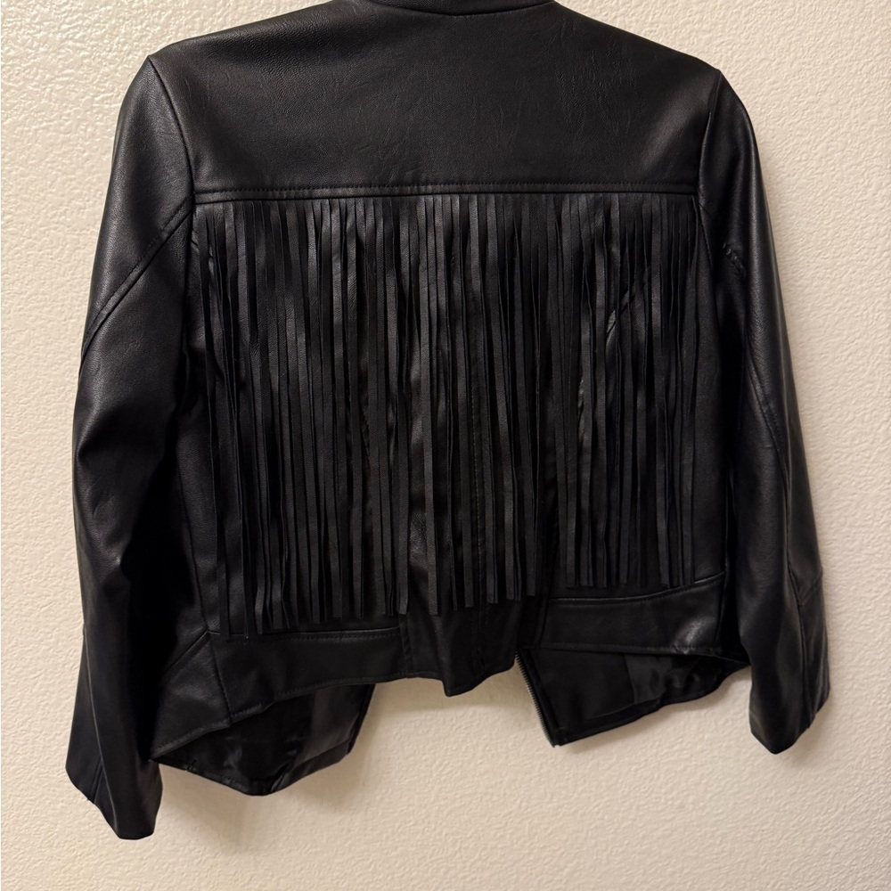 Miss London Black Leather Jacket with Fringe - Picture 4 of 6